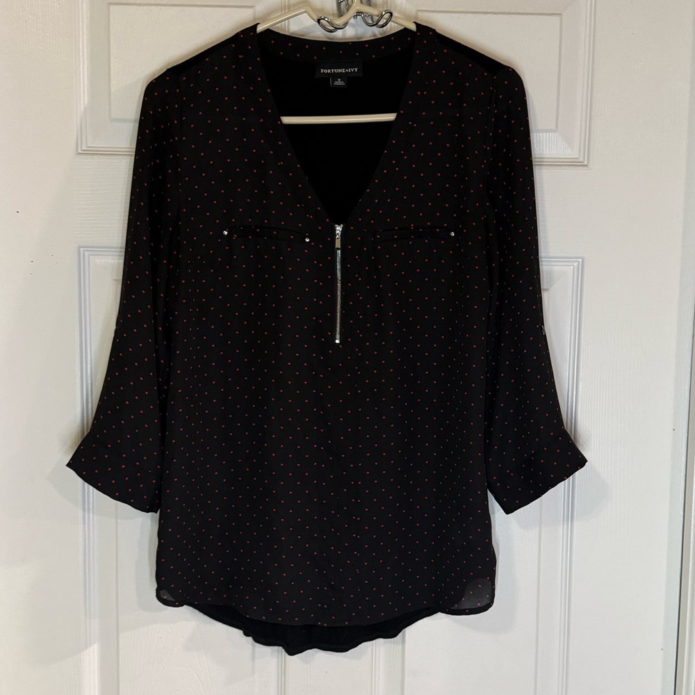 Fortune + Ivy Zippered Long Sleeve Blouse Top